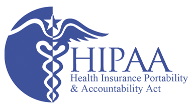 Logo for Health Insurance Portability & Accountability Act. Includes a blue caduceus staff with angel wings and a star.  