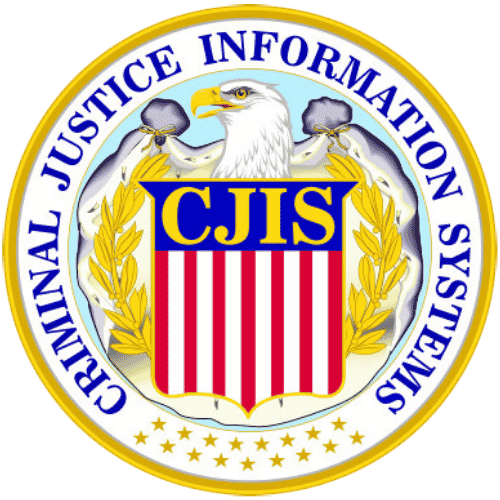 FBI-CJIS_Seal_Compressed The FBI Criminal Justice Information Systems seal is shown. The seal features a bald eagle, gold leaves, and a shield with CJIS in yellow letters on a blue bar above red and white stripes. The words Criminal Justice Information Systems circles the seal.